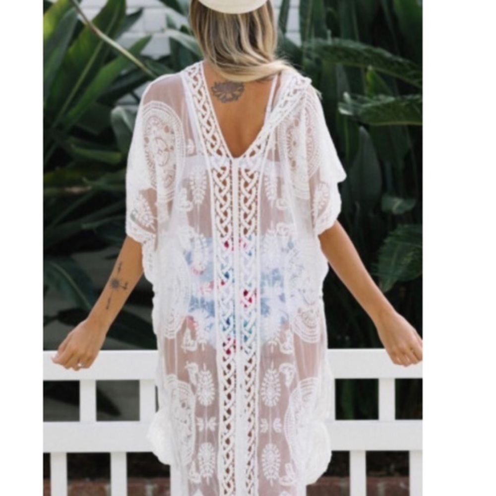 White lace beach coverup